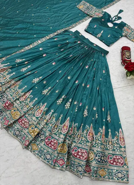 Blue Colour Pure Vichitra With Embroidery Work Lehenga With Choli Dupatta Pc 533